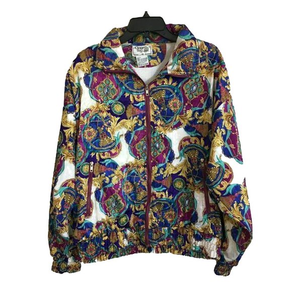 Vintage 80s 90s Clipper Bay Bomber Jacket Sz Large Jewel Print - Picture 2 of 6